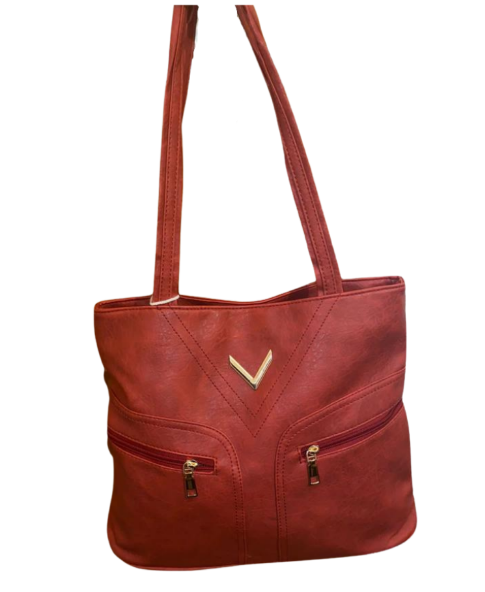Red Handbag with V detail and Double Zips