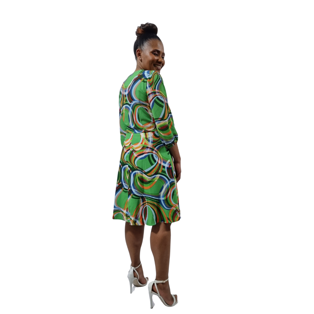 Green Print Wrap Mini Dress