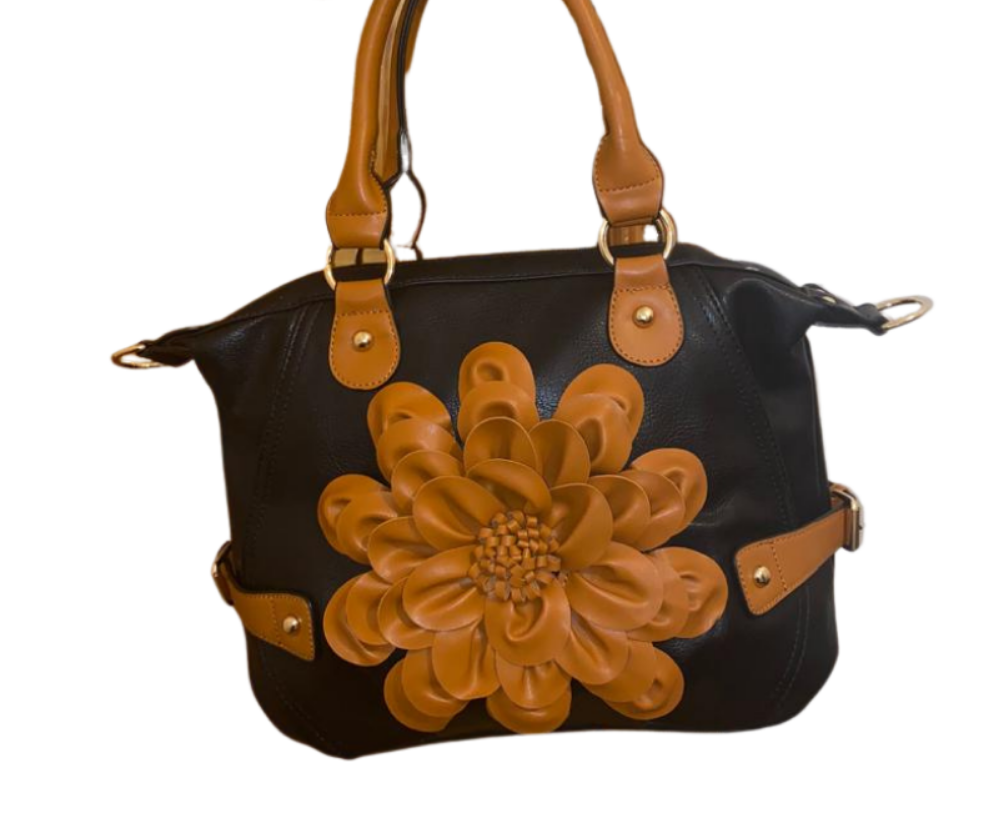 Black Flower Detail Handbag