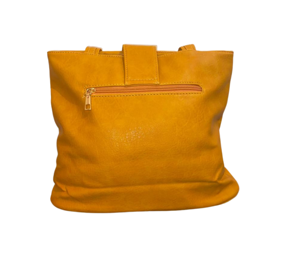 Tan Handbag with bow detail and double zips across the front.