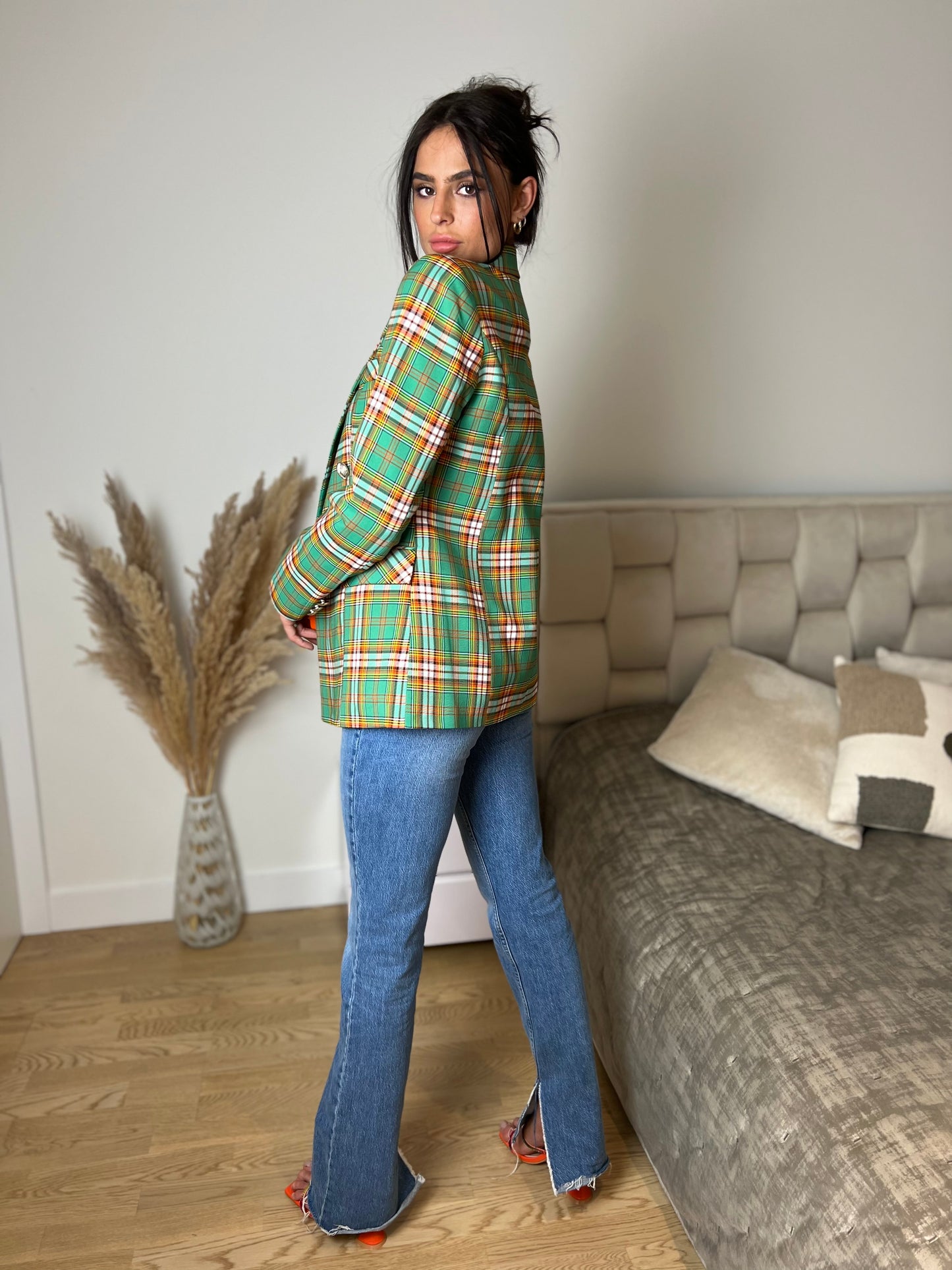 Green Check Double Breasted Blazer