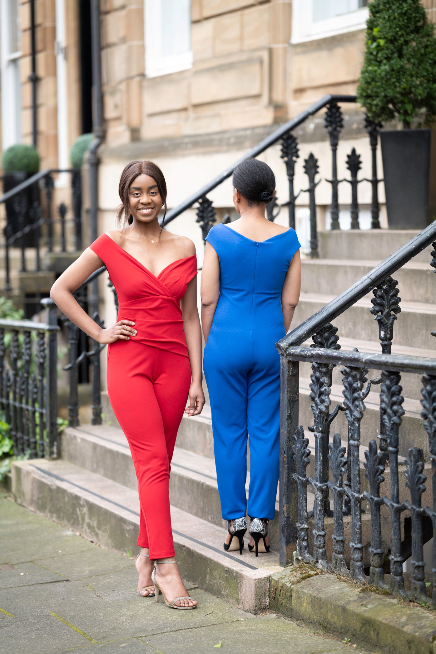 Blue Bardot Pleated Jumpsuit