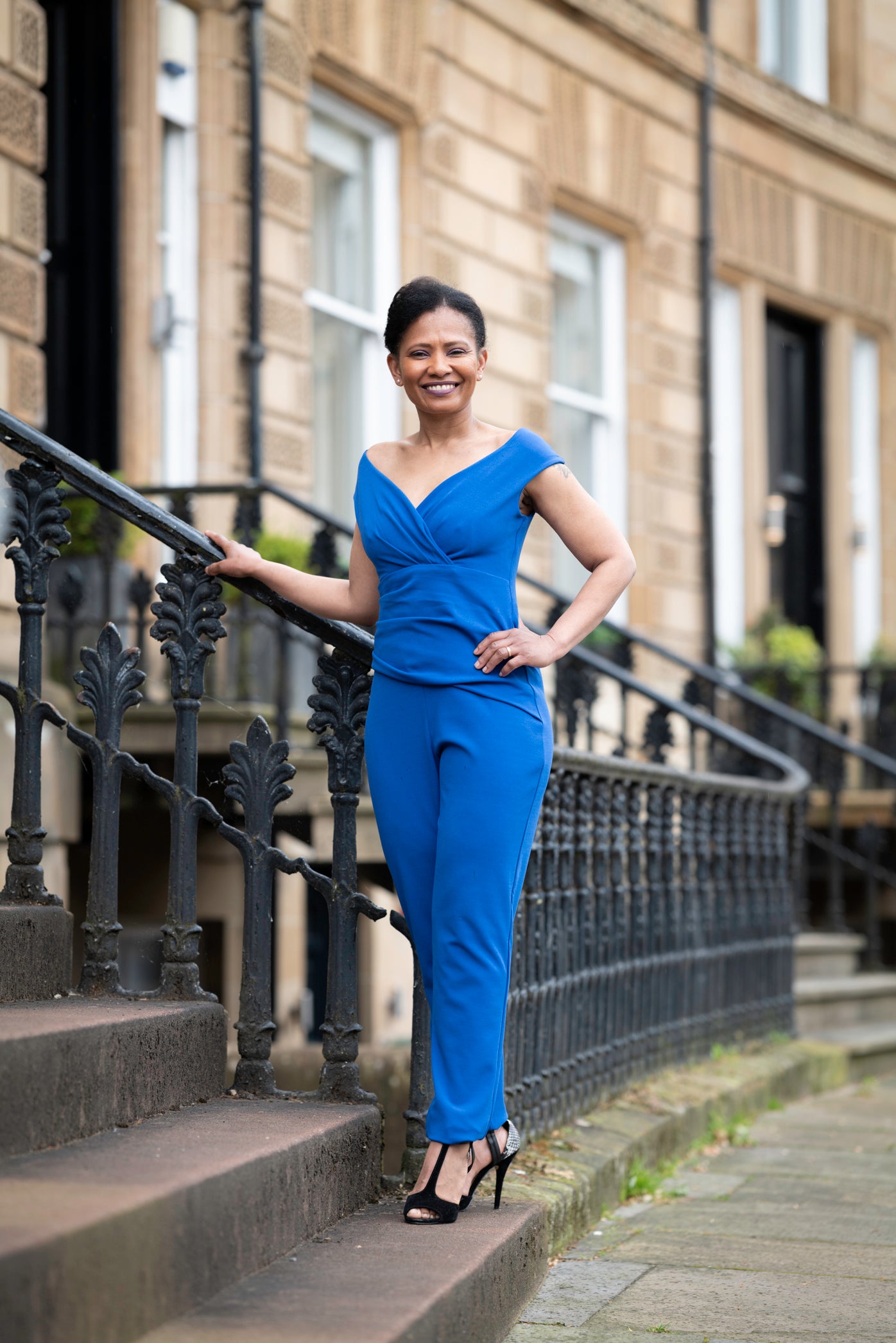 Blue Bardot Pleated Jumpsuit