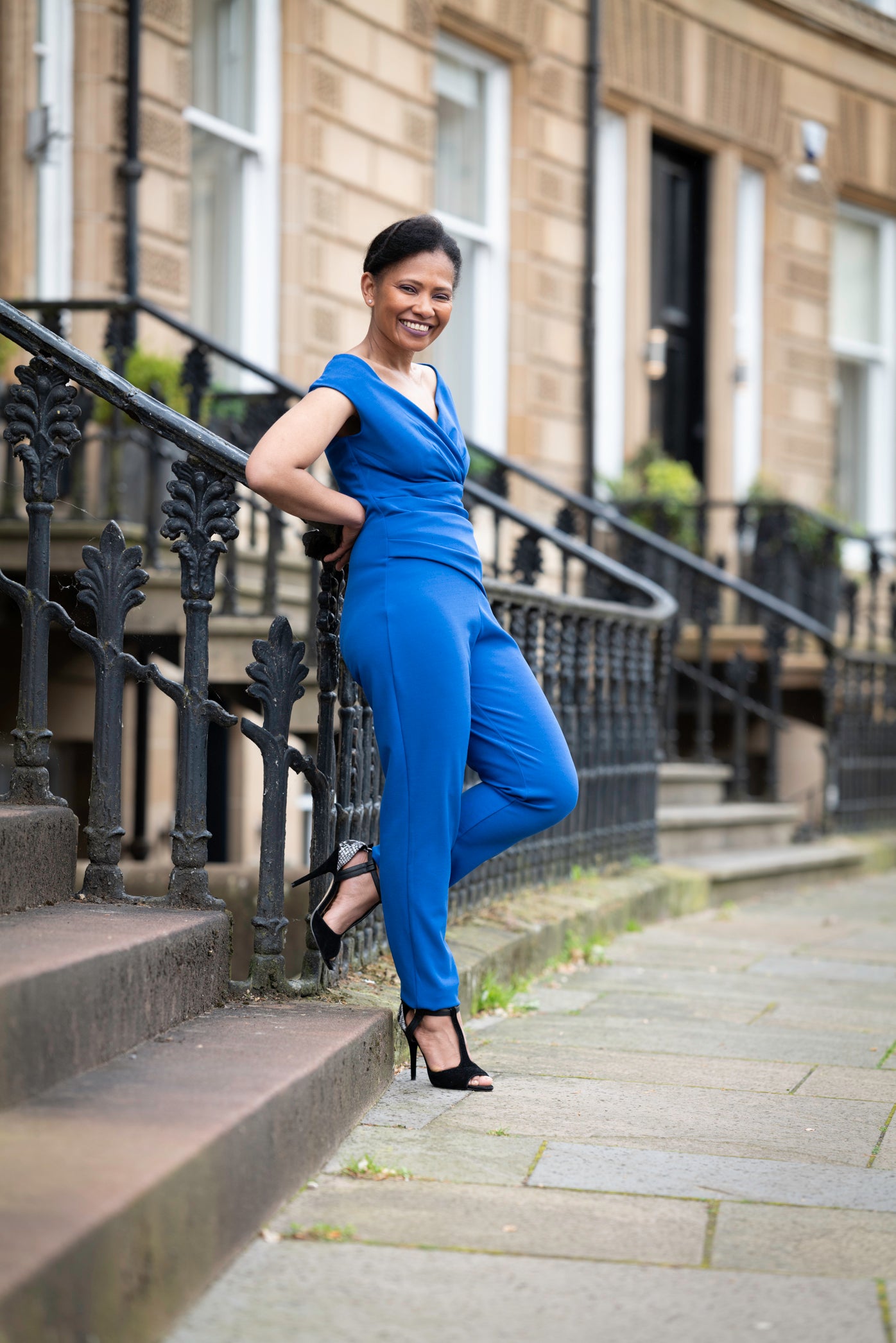 Blue Bardot Pleated Jumpsuit