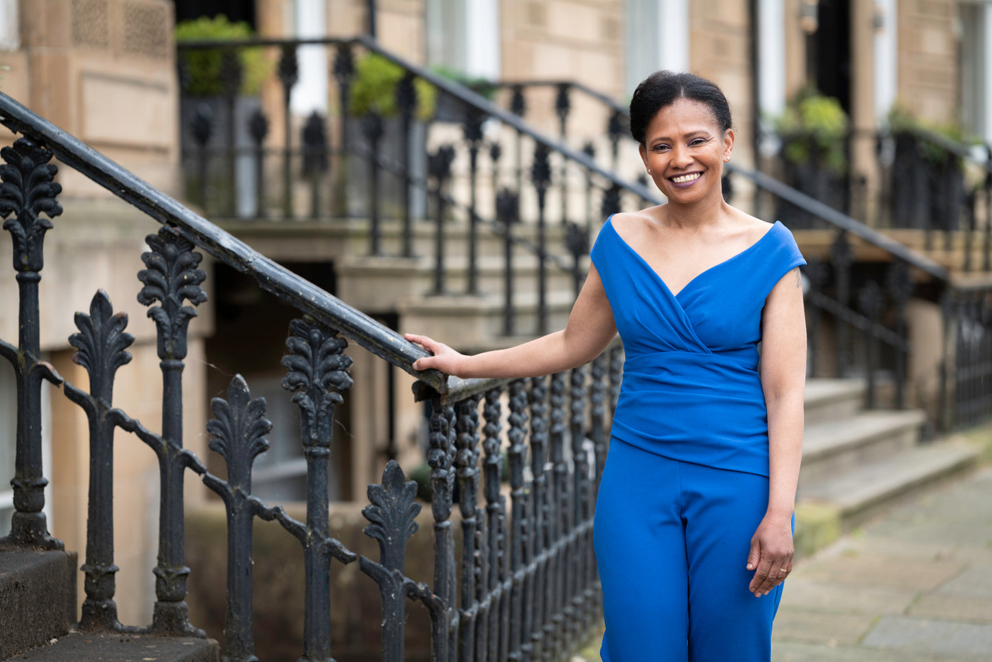 Blue Bardot Pleated Jumpsuit