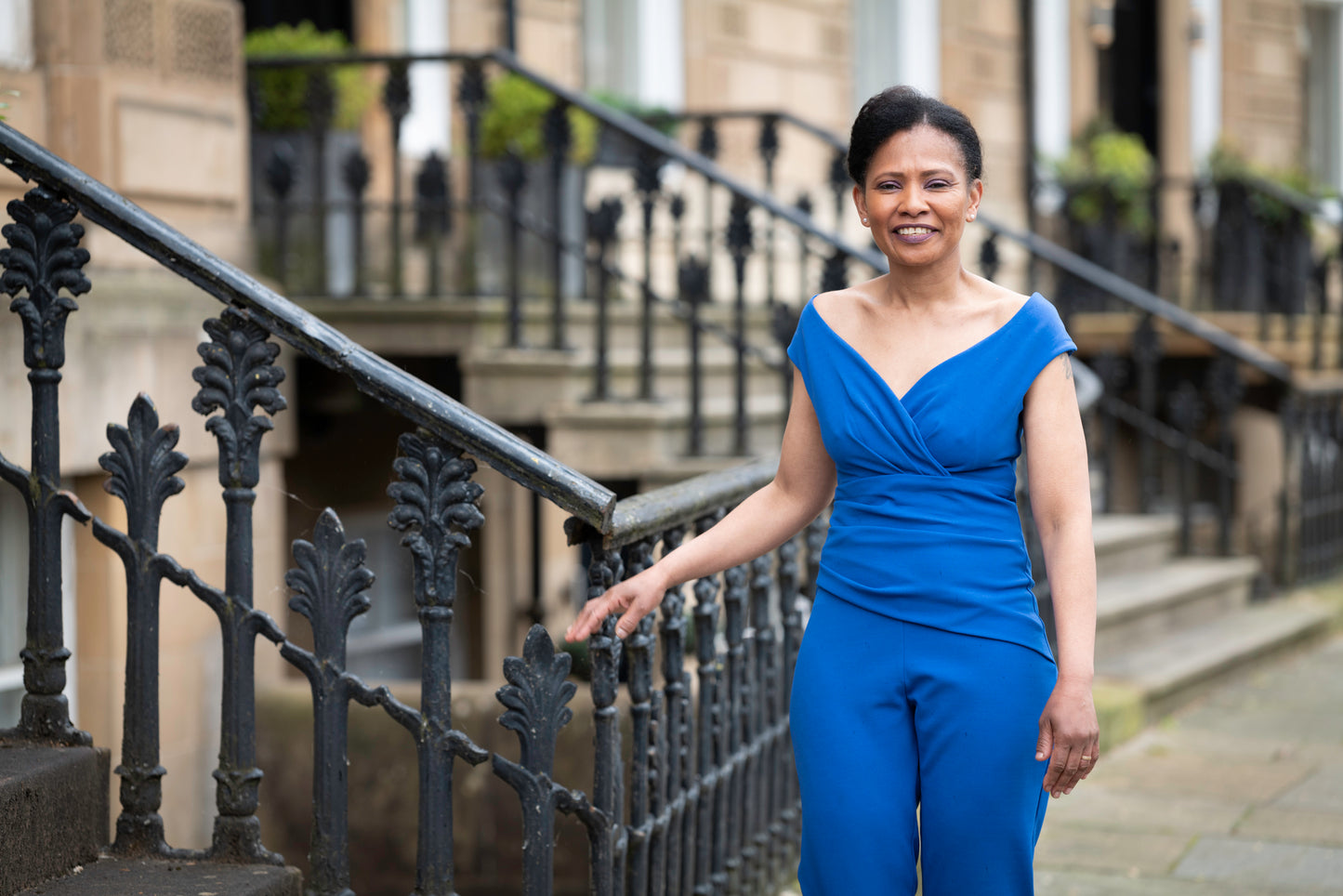 Blue Bardot Pleated Jumpsuit