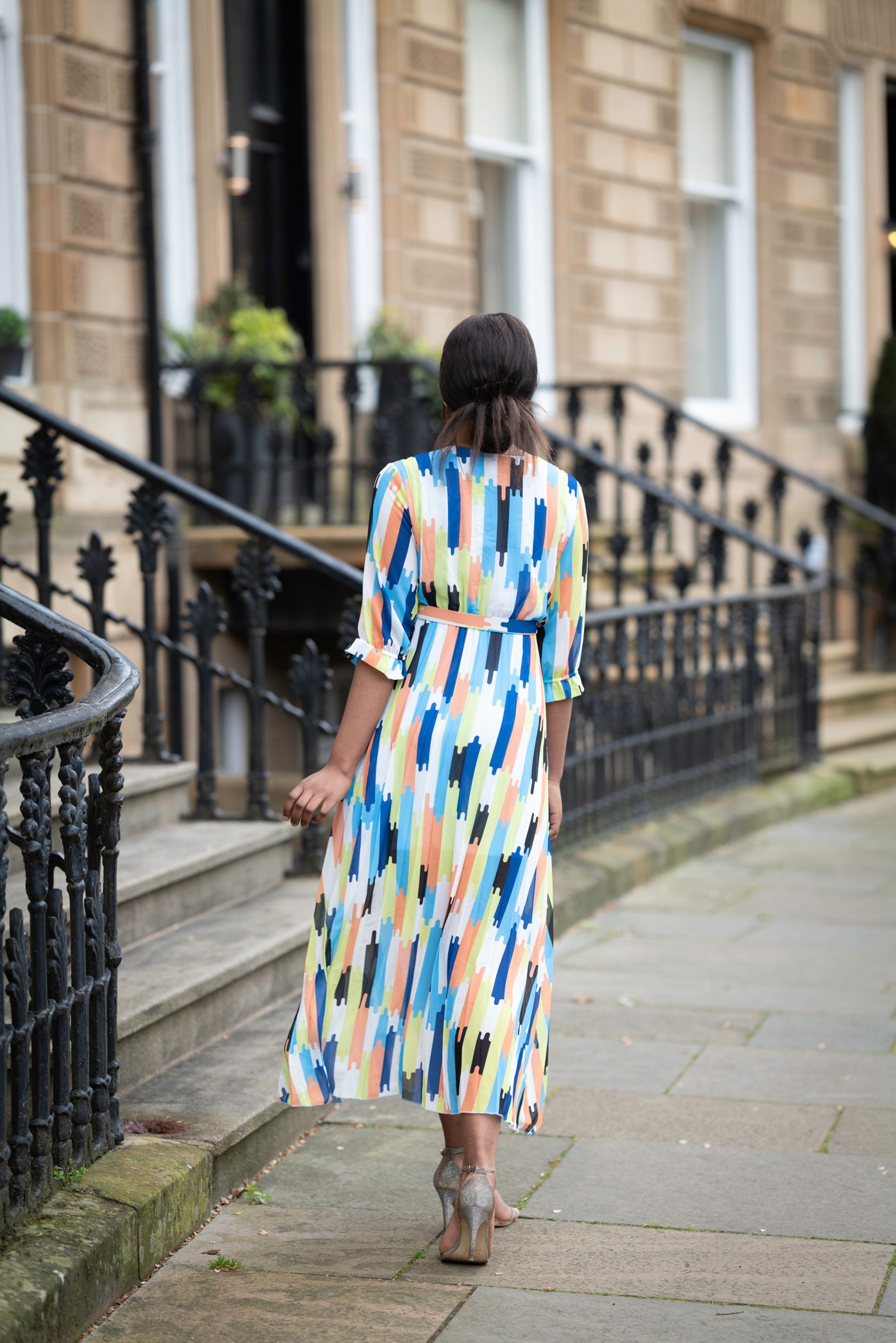 Multicoloured Chiffon Pleated Maxi Dress