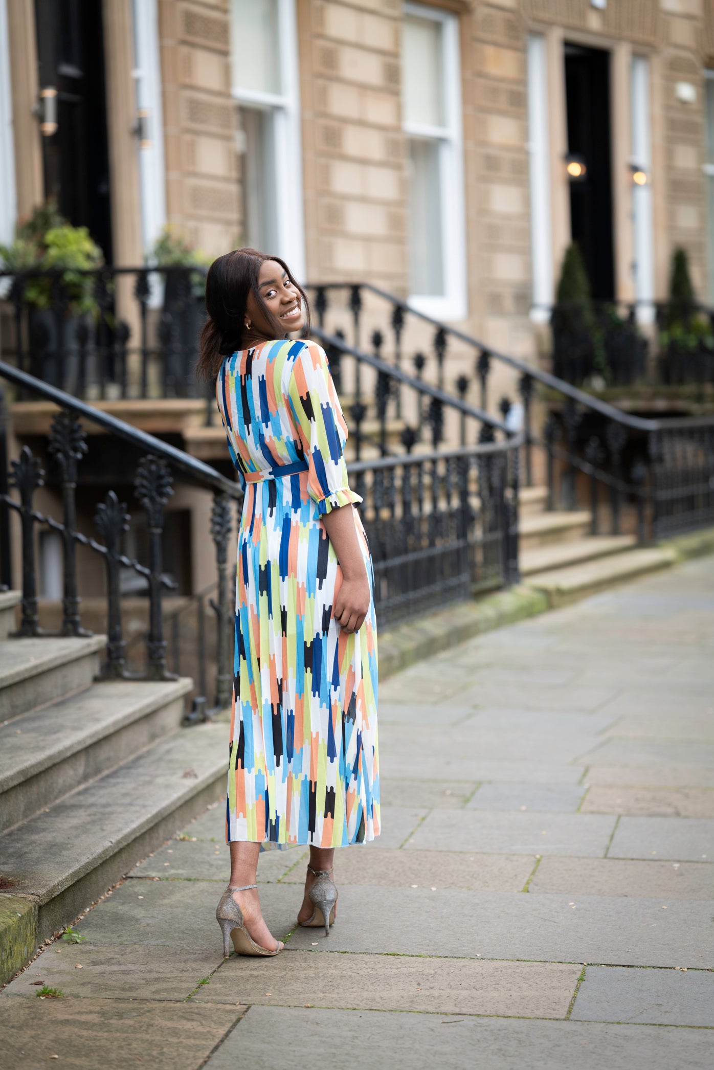 Multicoloured Chiffon Pleated Maxi Dress