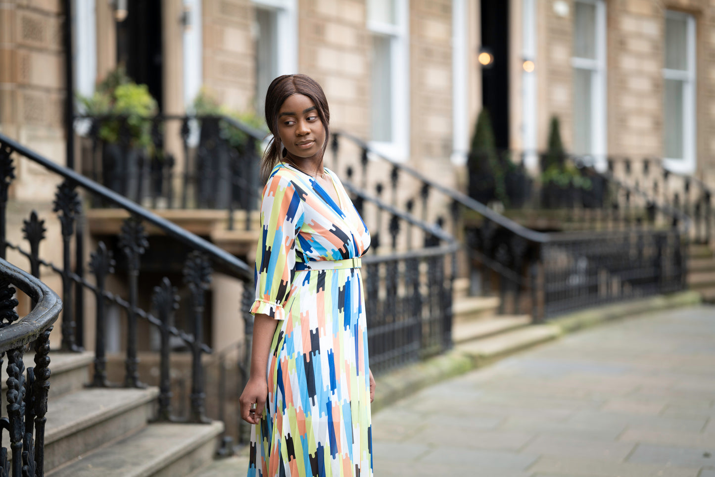 Multicoloured Chiffon Pleated Maxi Dress