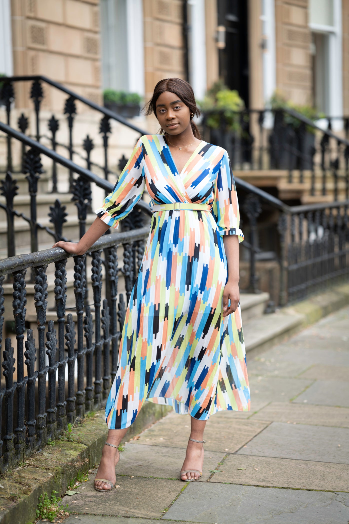 Multicoloured Chiffon Pleated Maxi Dress
