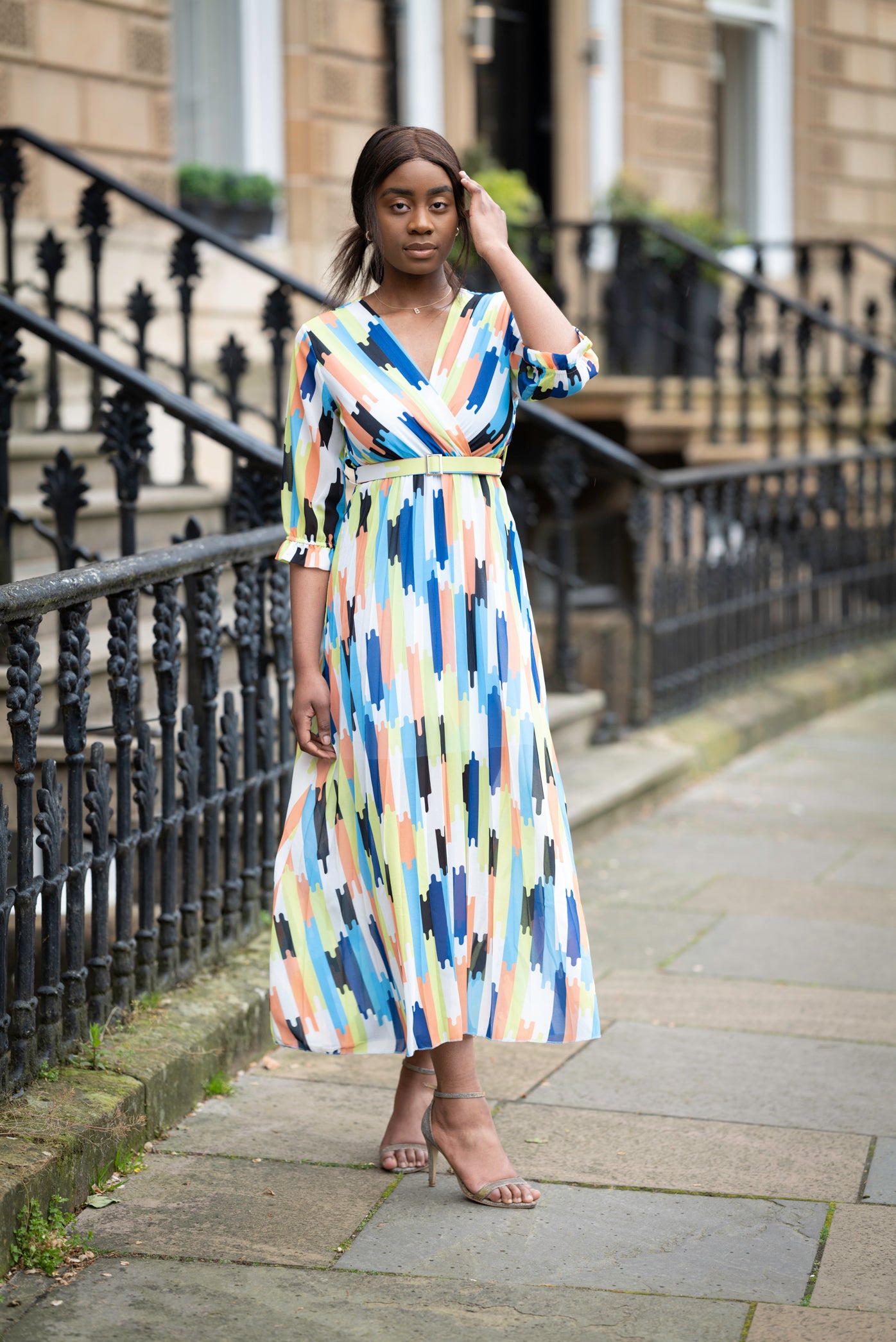 Multicoloured Chiffon Pleated Maxi Dress
