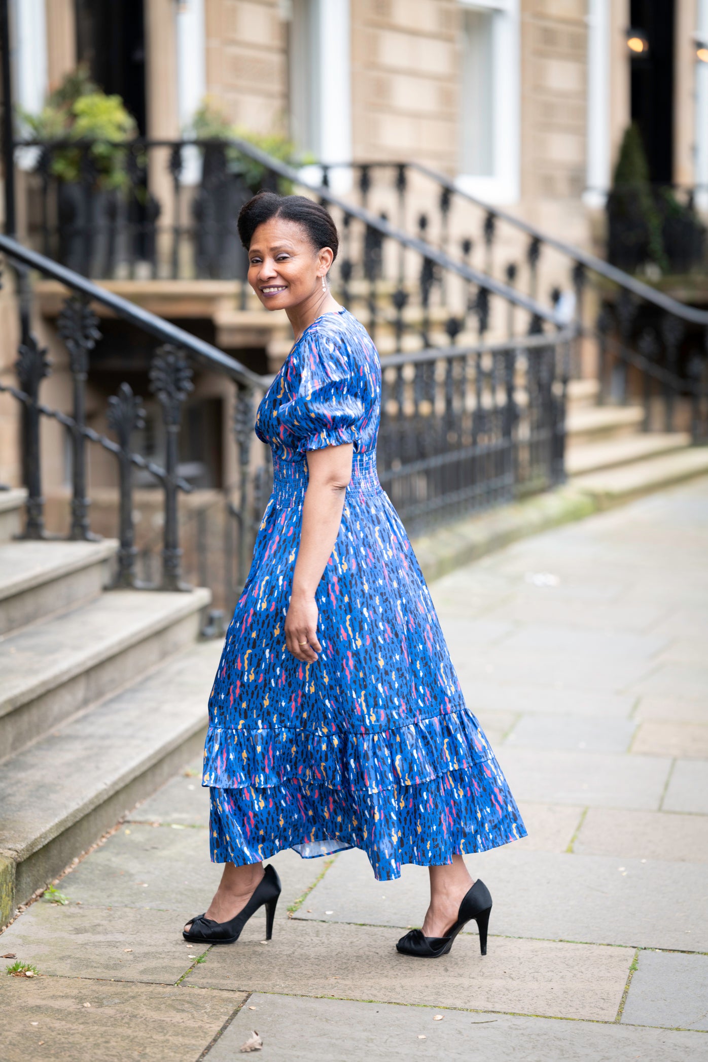 Blue V Neck Midi Dress