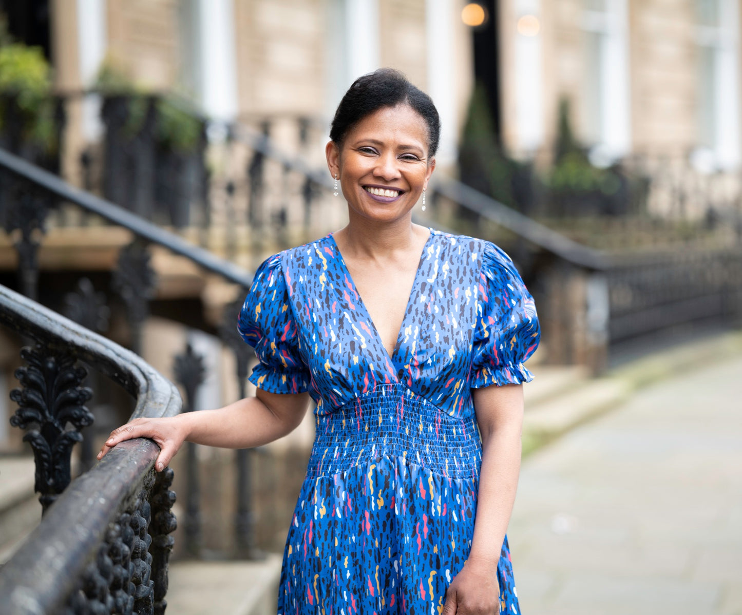 Blue V Neck Midi Dress