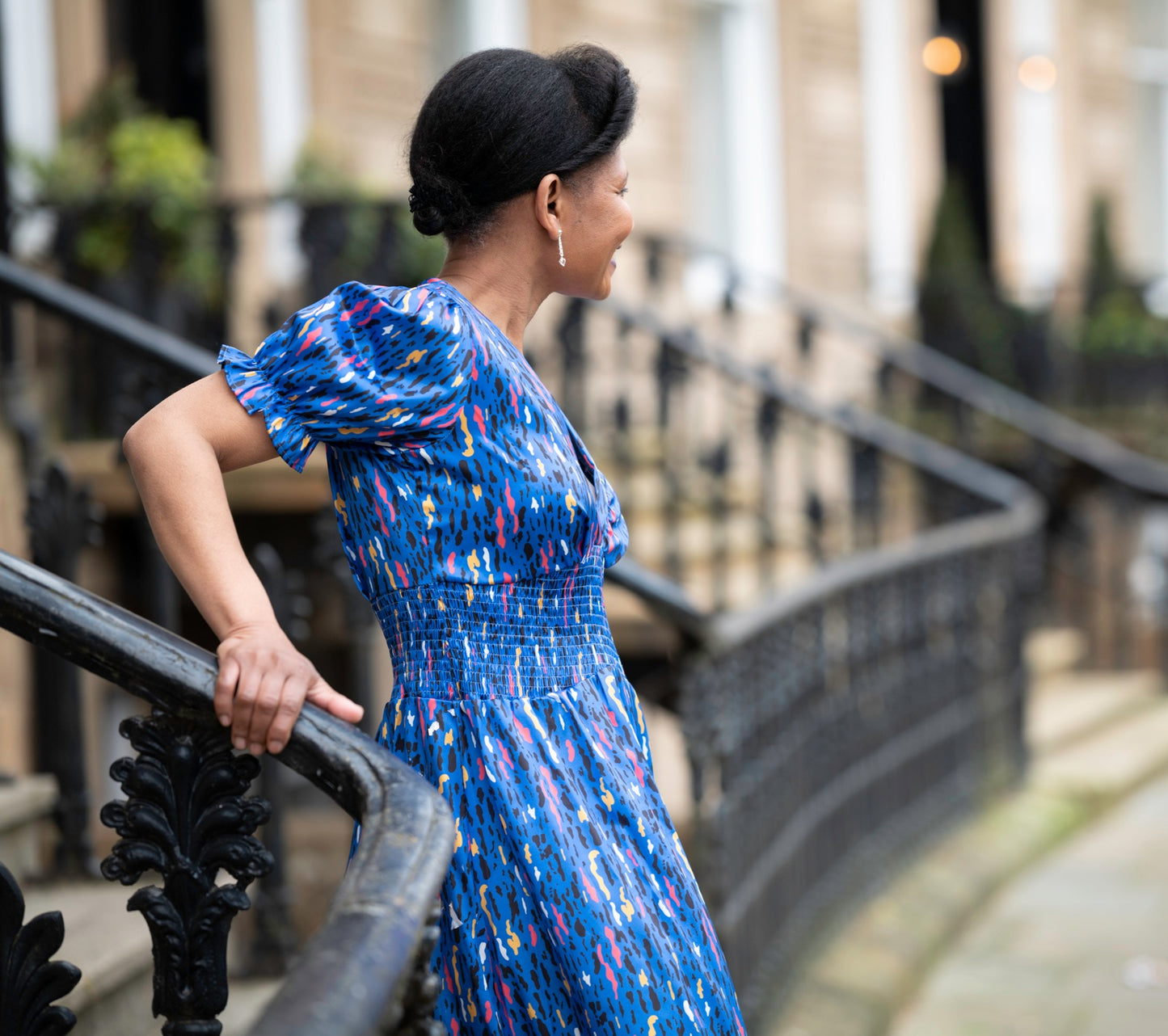 Blue V Neck Midi Dress