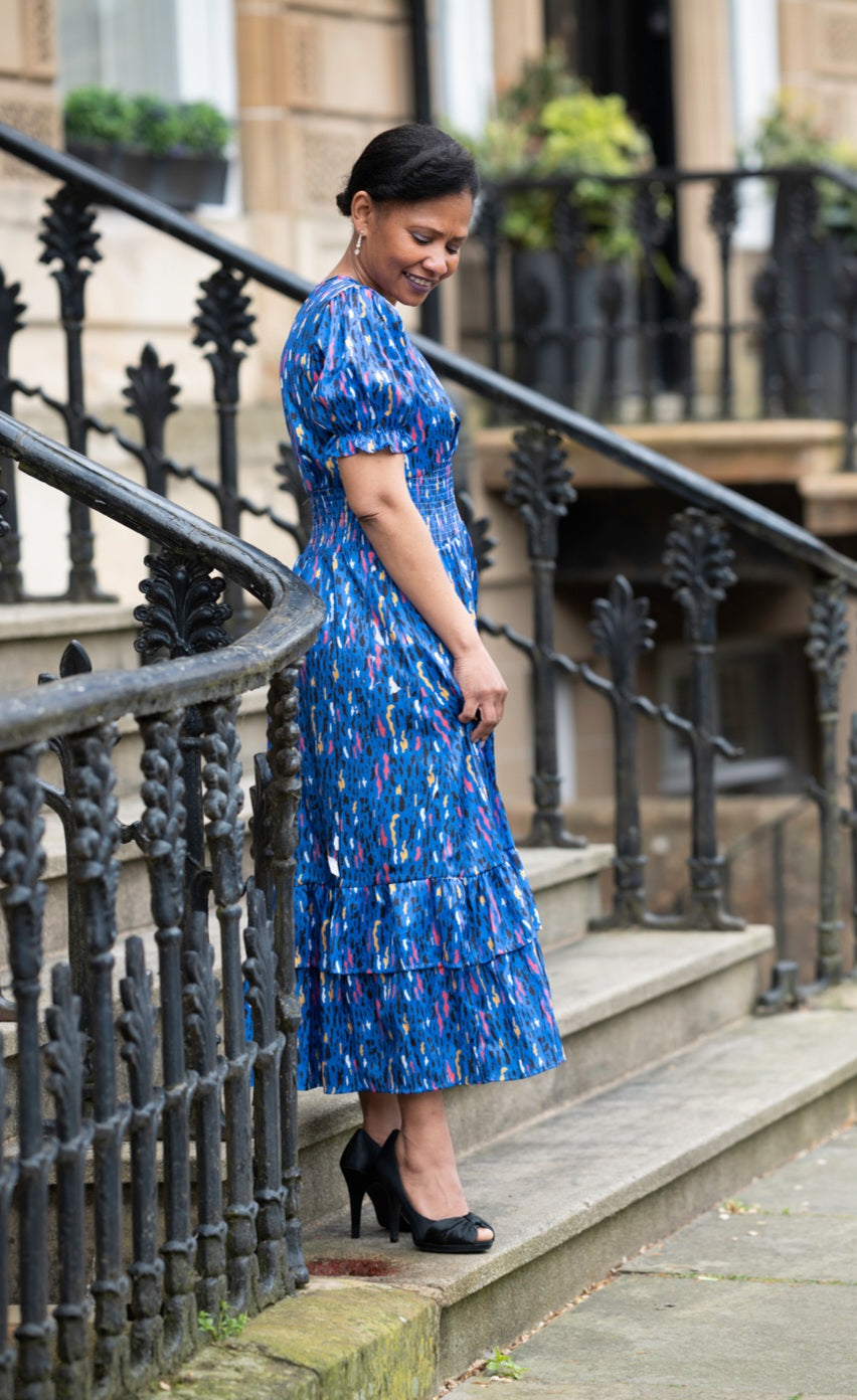 Blue V Neck Midi Dress