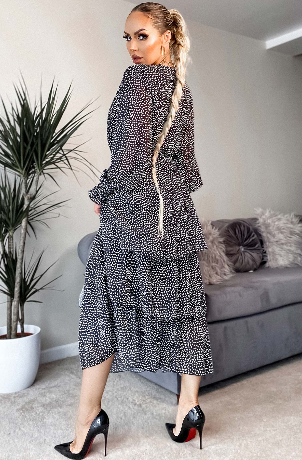 Tiered Chiffon Polka Dot Dress