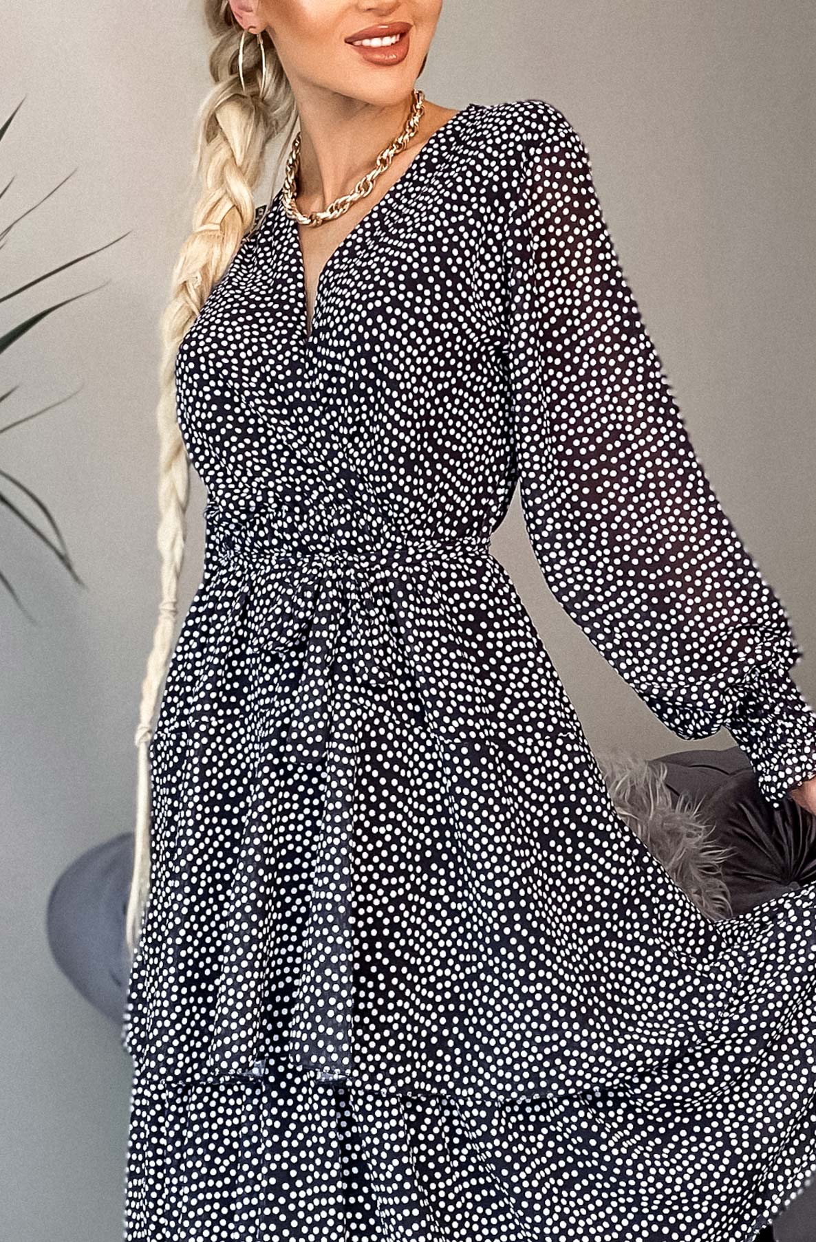 Tiered Chiffon Polka Dot Dress