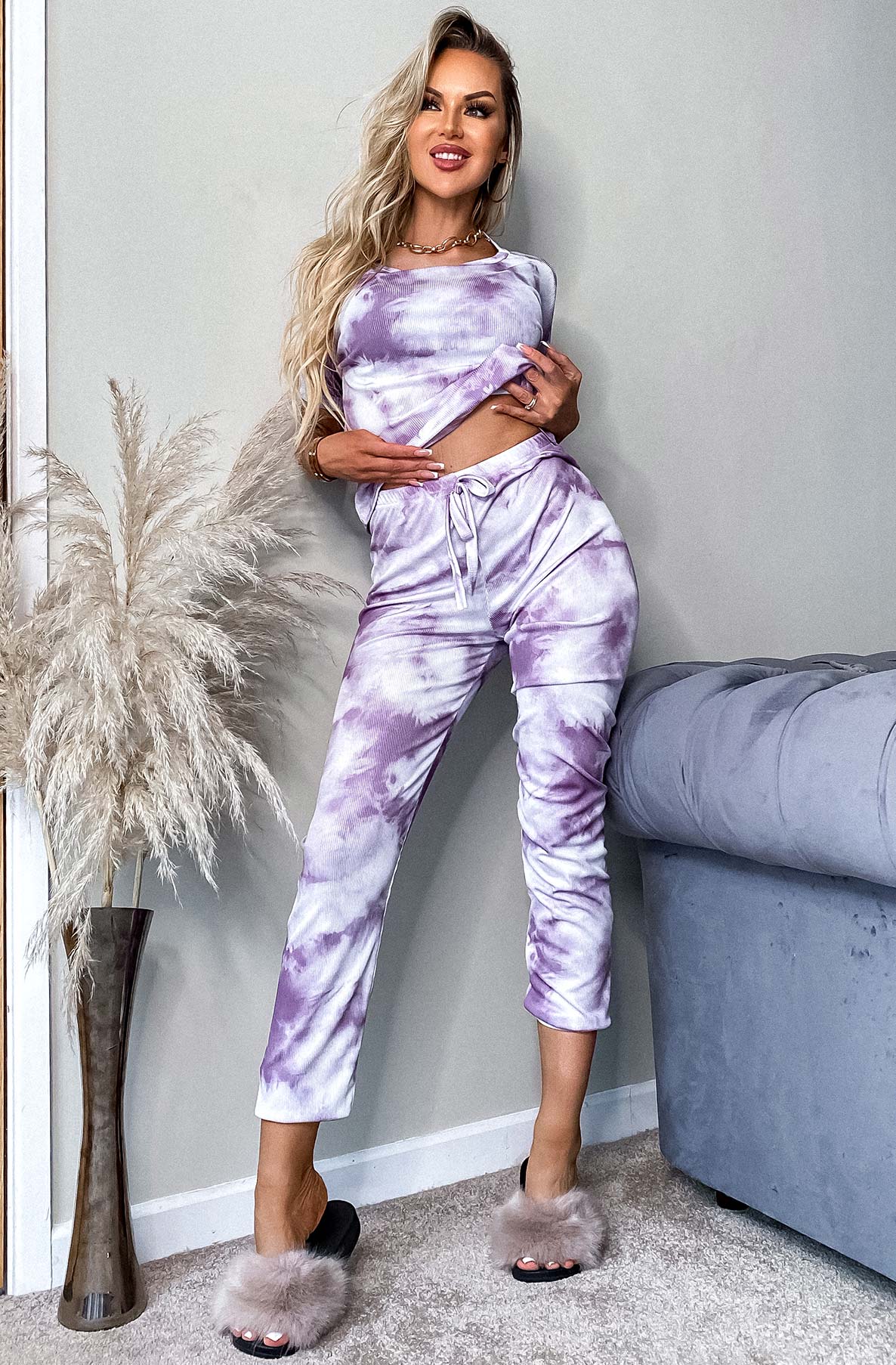 Purple Tie Dye Two Piece Loungewear Set