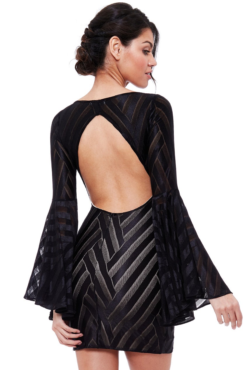 Black Bell Sleeve Mini Dress
