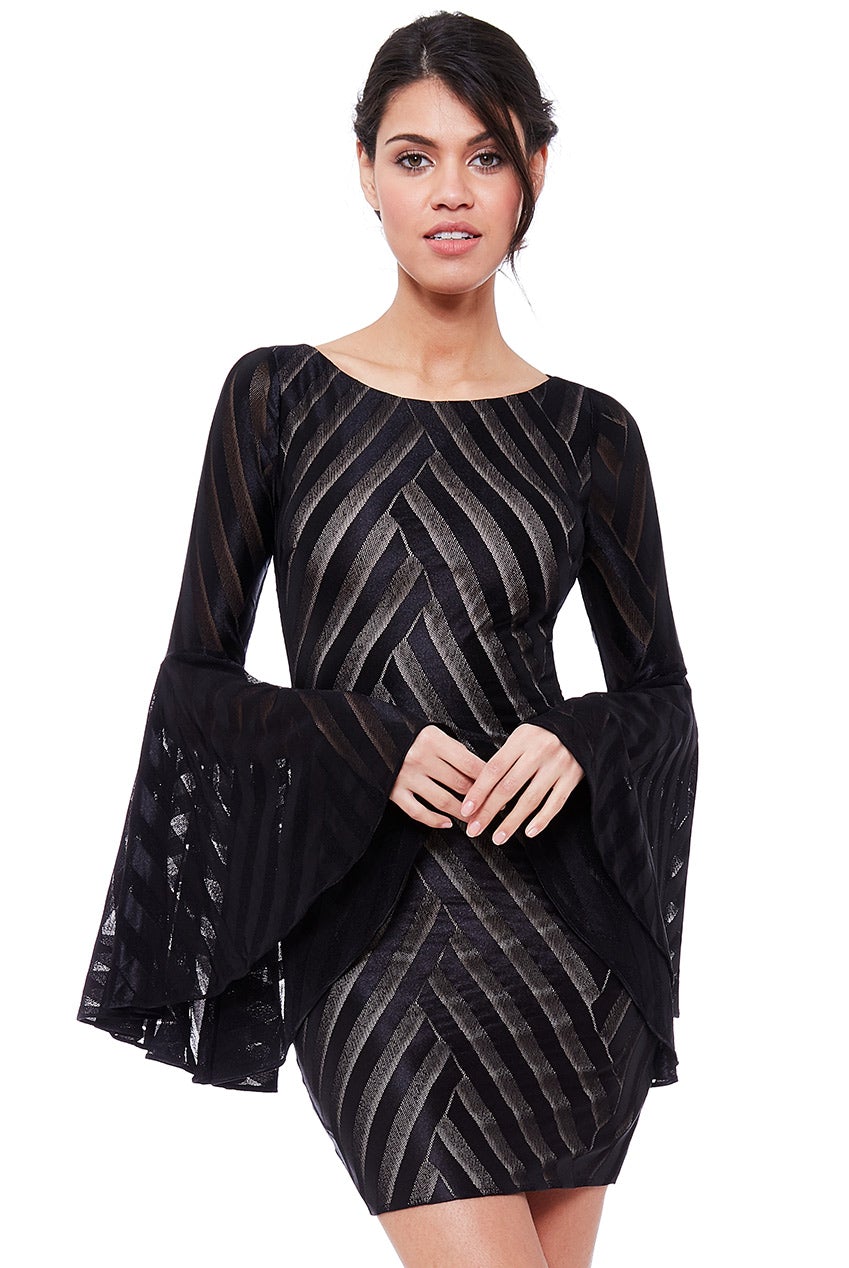 Black Bell Sleeve Mini Dress