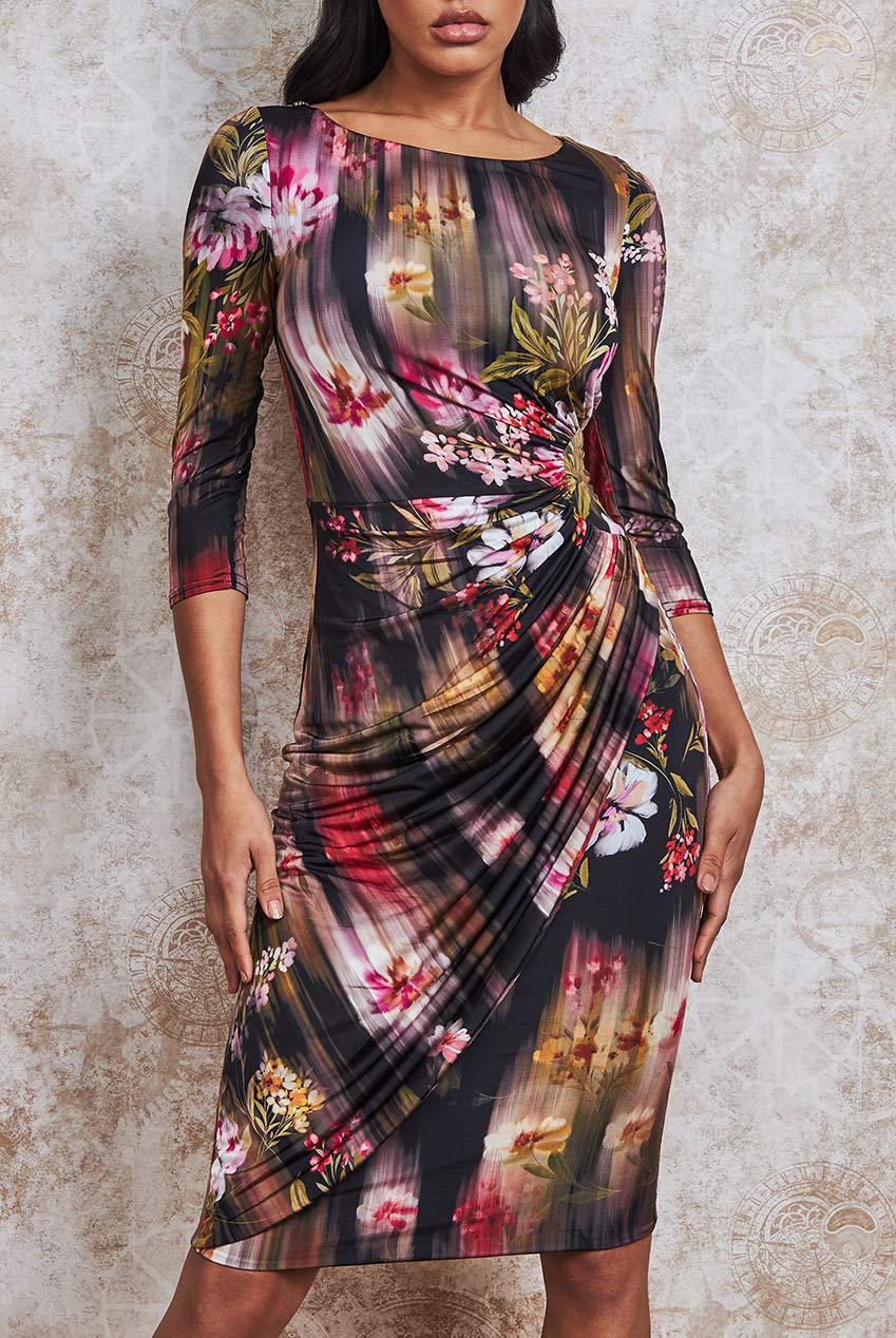 Floral Midi Dress with gathers from waist