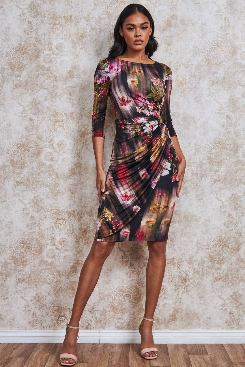 Floral Midi Dress with gathers from waist