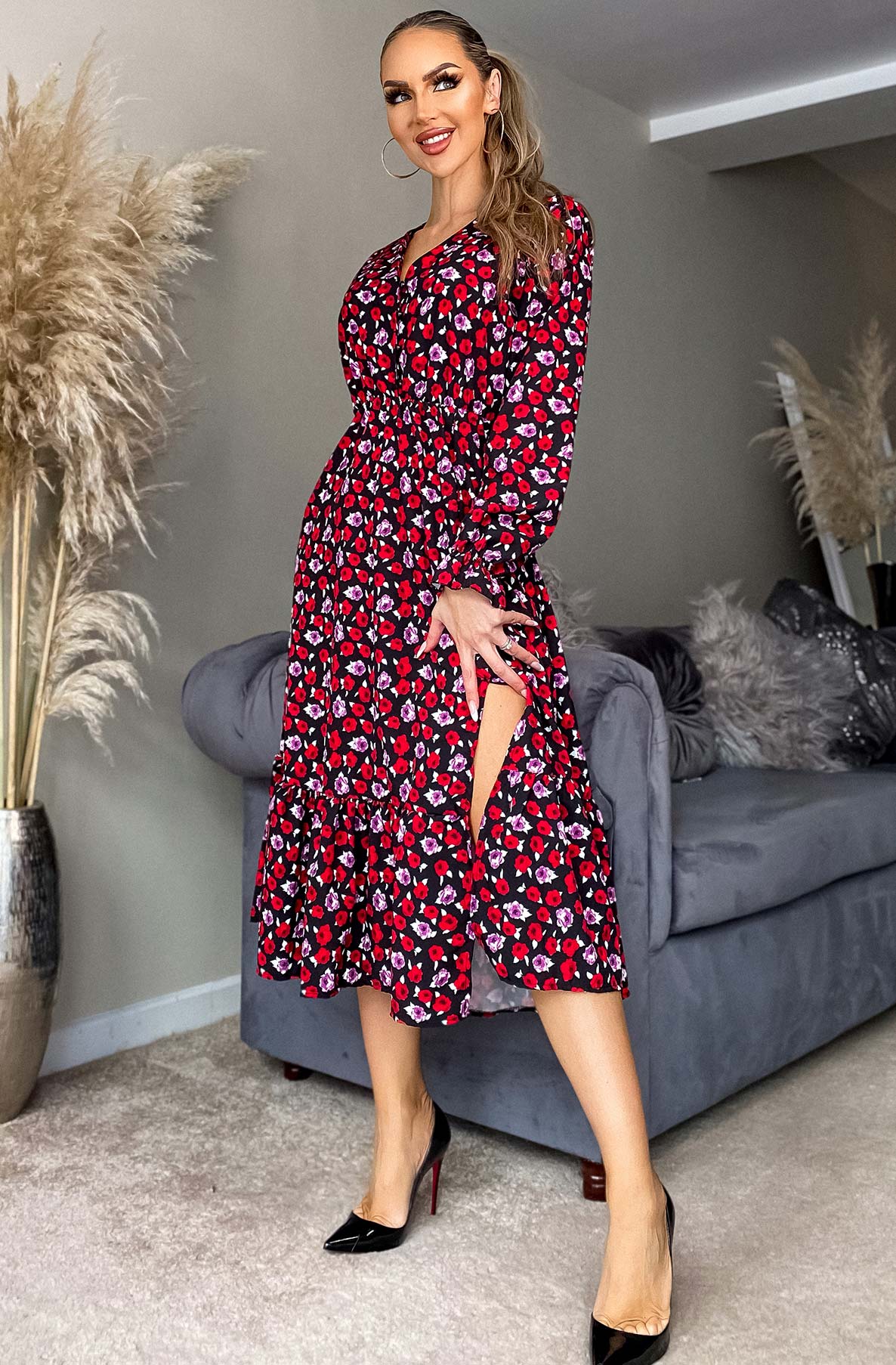 Floral Side Slit Midaxi Dress
