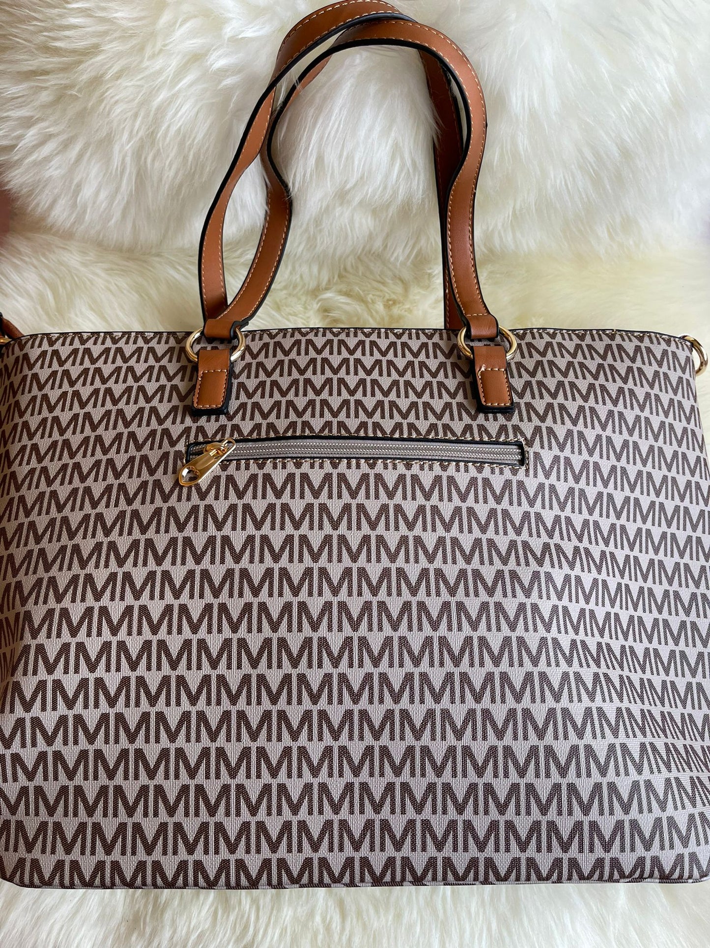 Brown Canvas Print Handbag