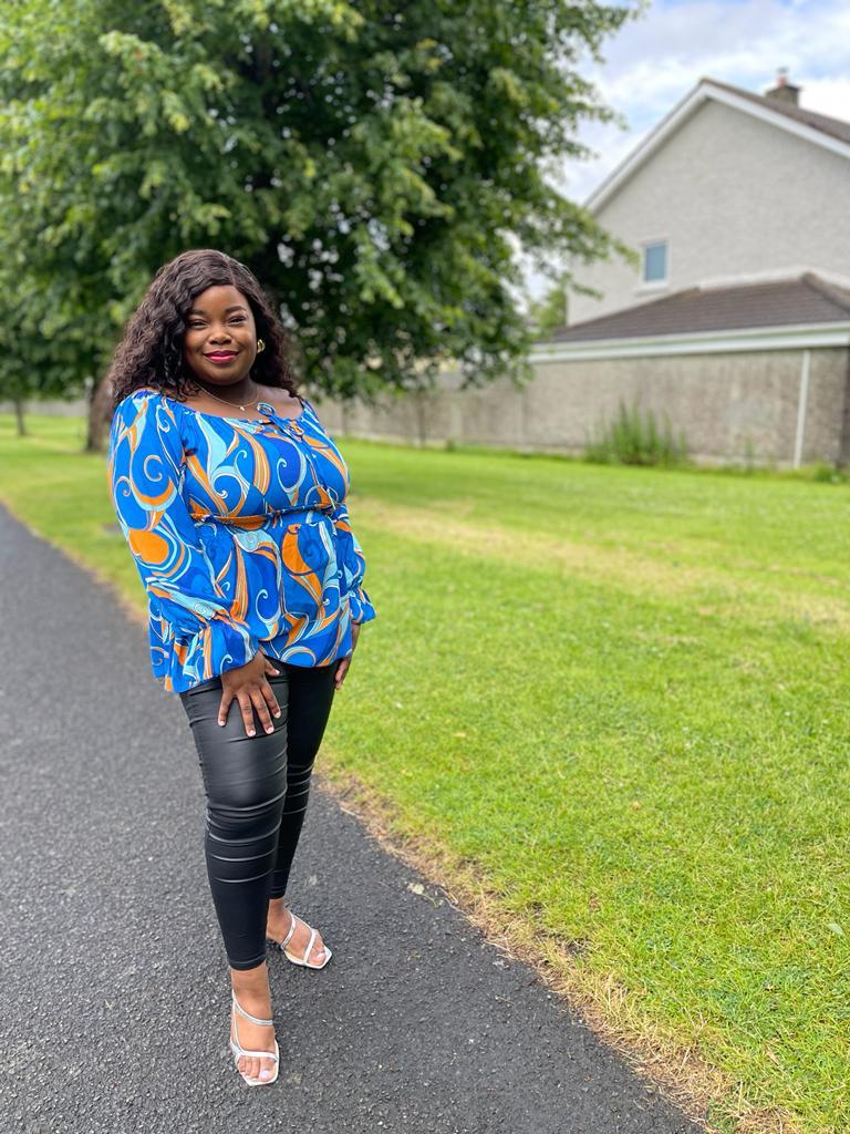 Blue and Orange Off the Shoulder Top