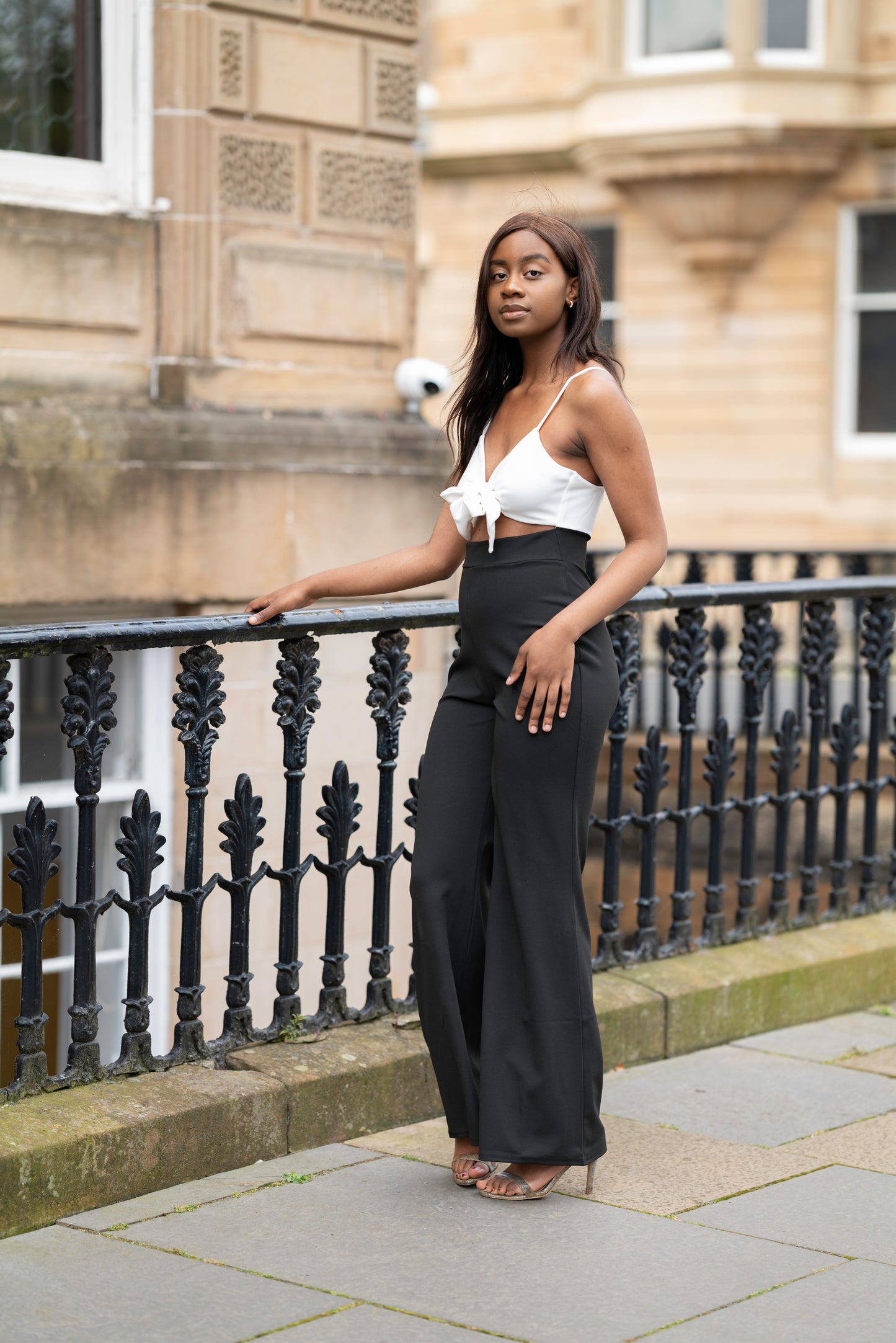 Tia Black and White Tiefront Jumpsuit
