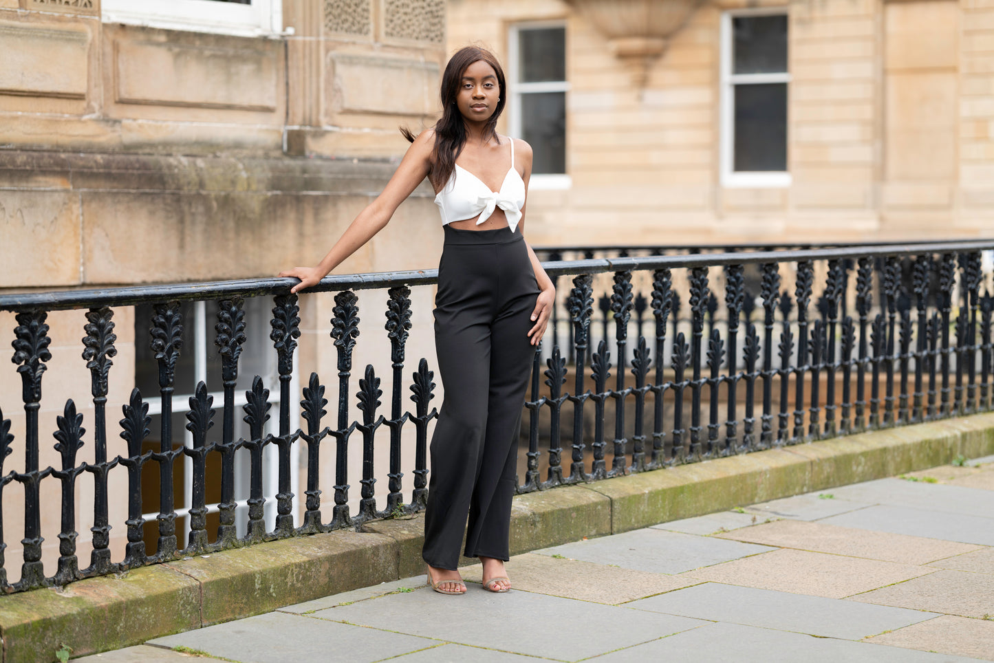 Tia Black and White Tiefront Jumpsuit