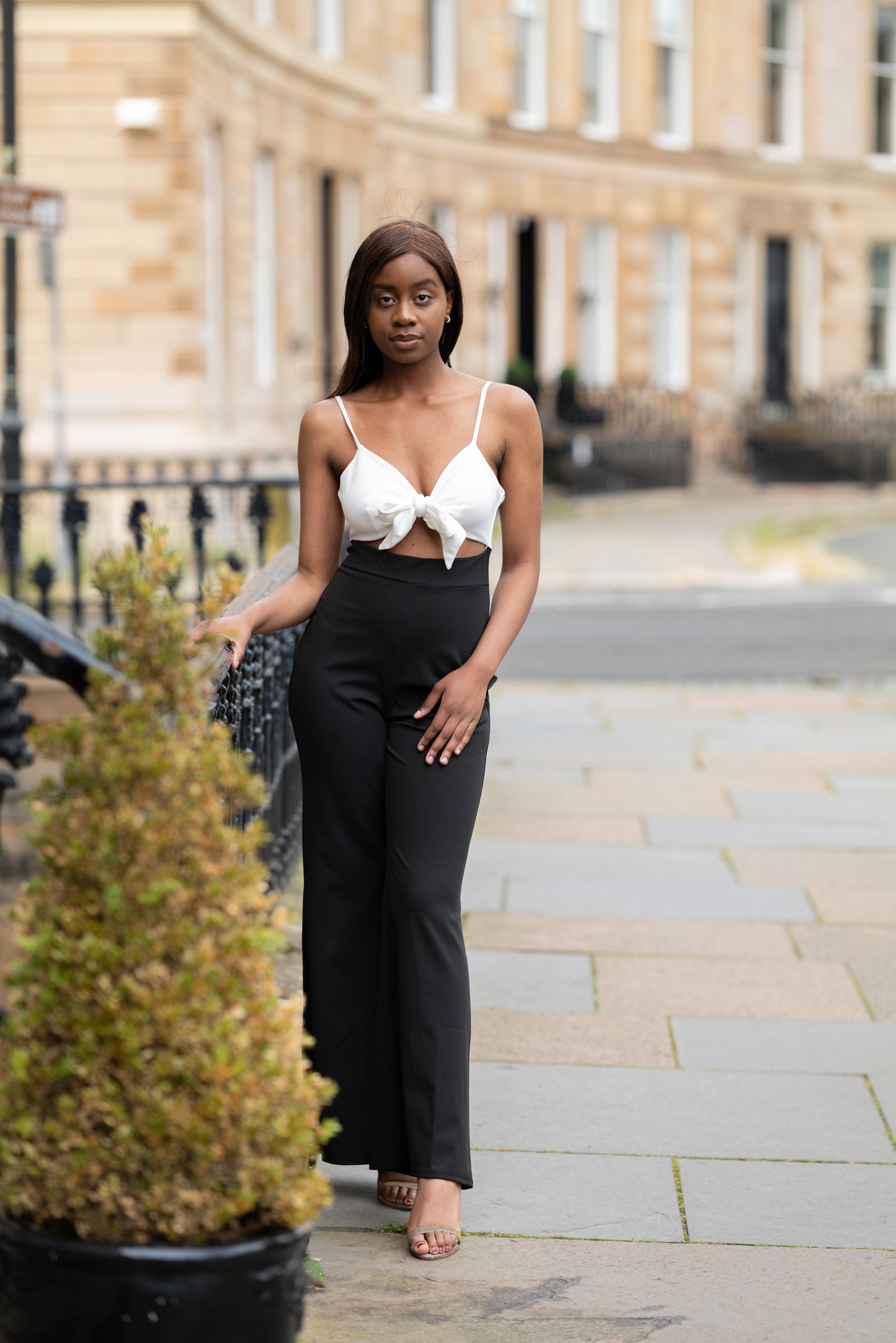 Tia Black and White Tiefront Jumpsuit