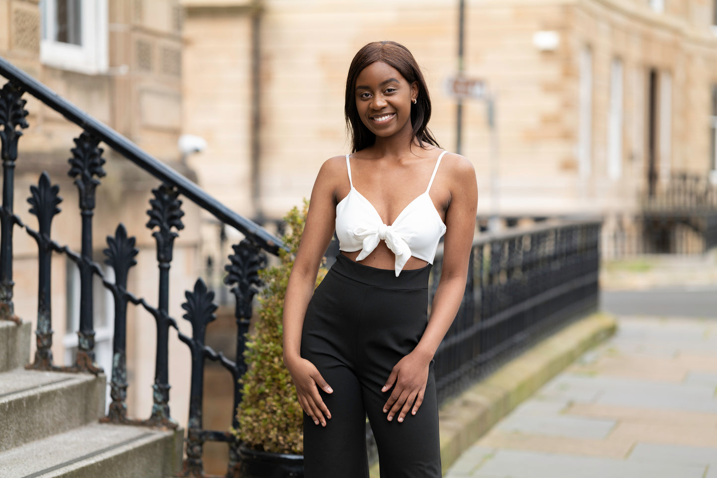 Tia Black and White Tiefront Jumpsuit