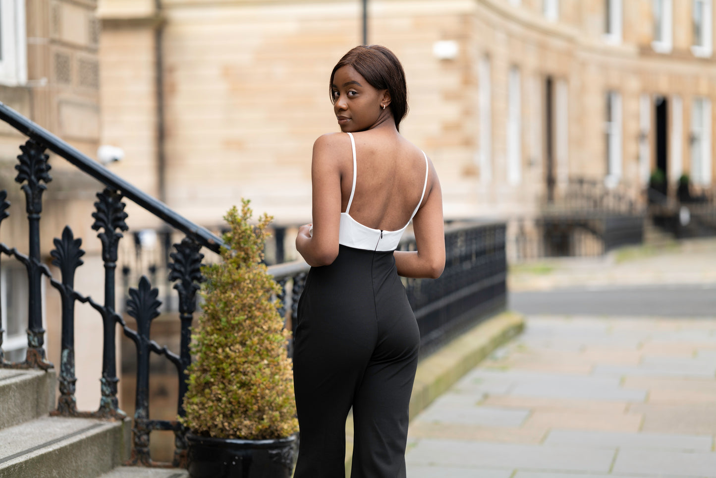 Tia Black and White Tiefront Jumpsuit