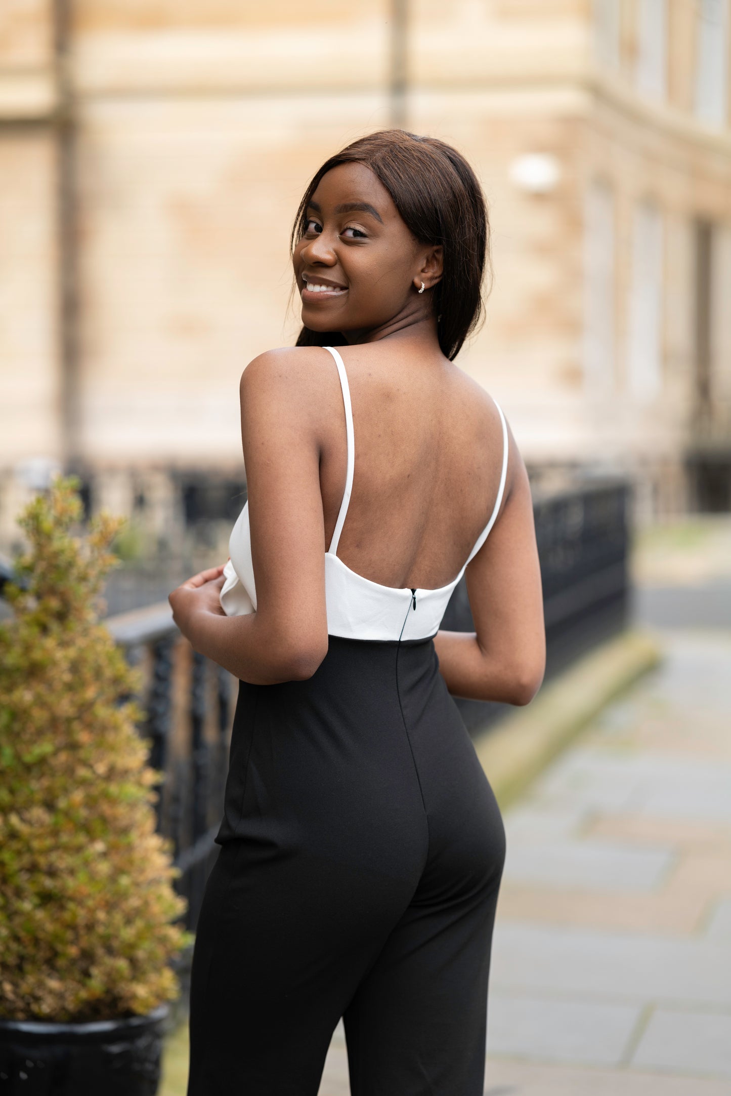 Tia Black and White Tiefront Jumpsuit