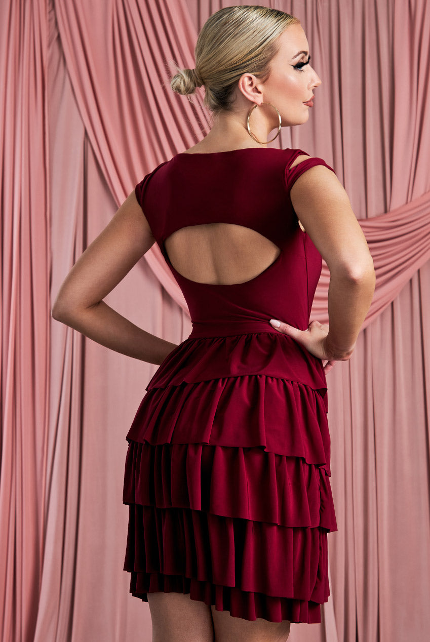 Wine Frill Skirt Dress