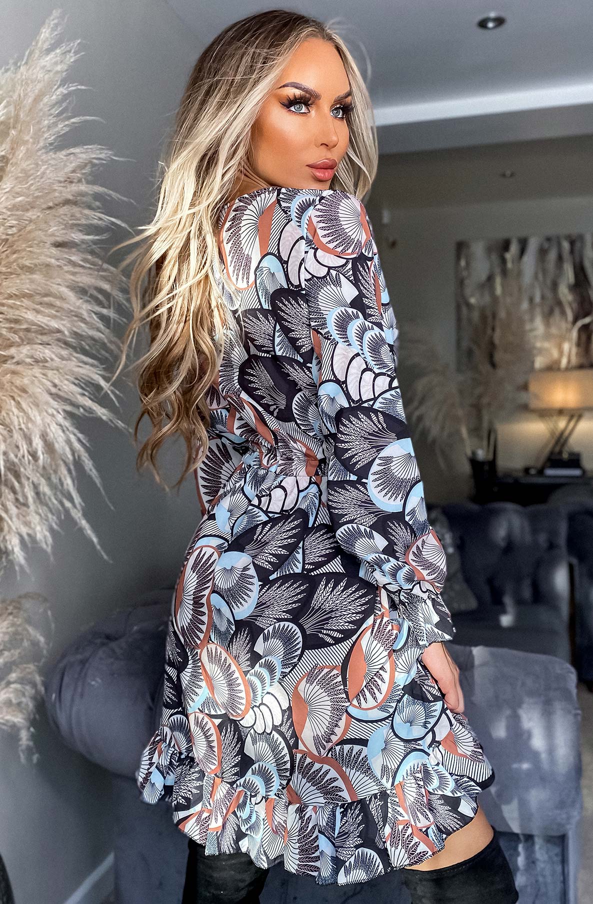 Patterned Frill Hem Dress