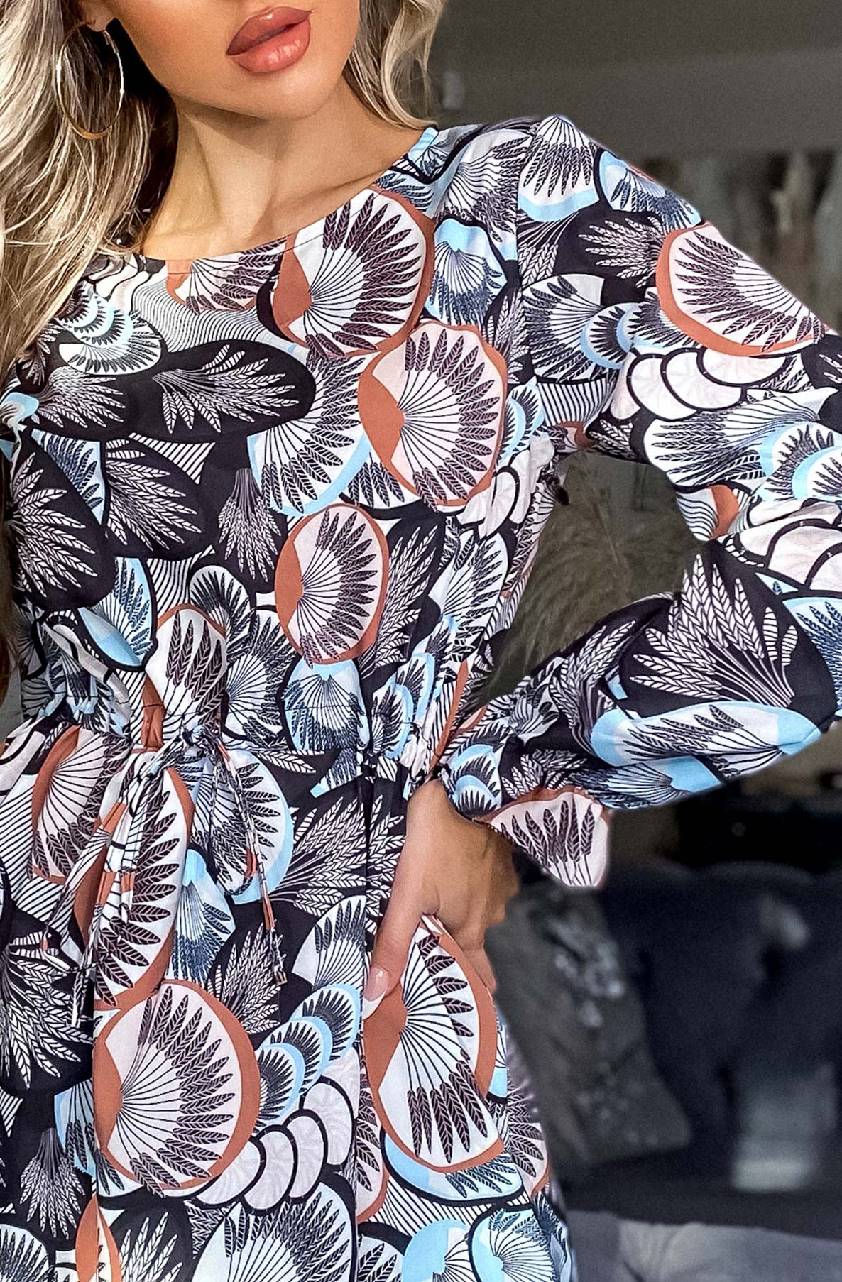 Patterned Frill Hem Dress