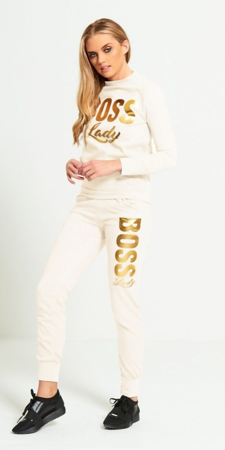 Cream Boss Lady Two Piece Loungewear Set