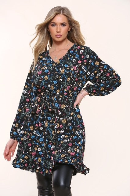 Plus Size Black Floral Smock Dress