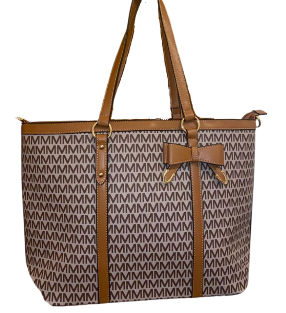Brown Canvas Print Handbag