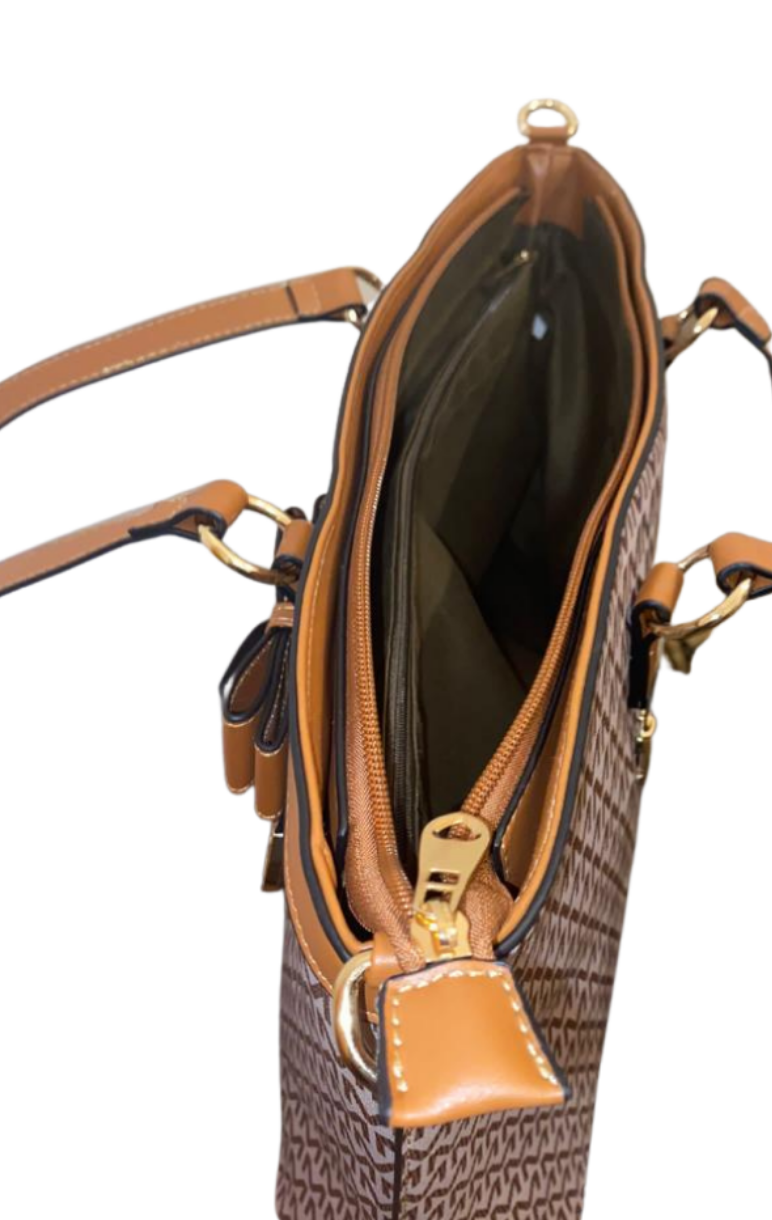 Brown Canvas Print Handbag