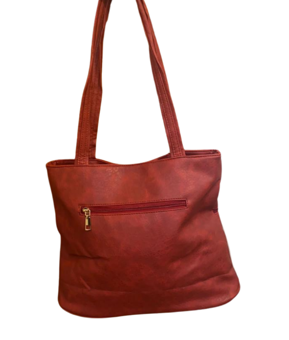 Red Handbag with V detail and Double Zips