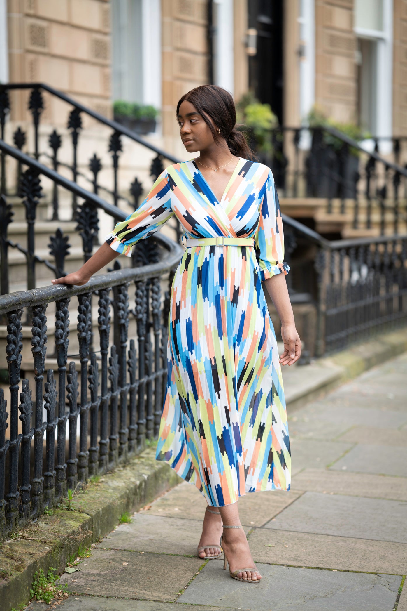 Multicoloured Chiffon Pleated Maxi Dress