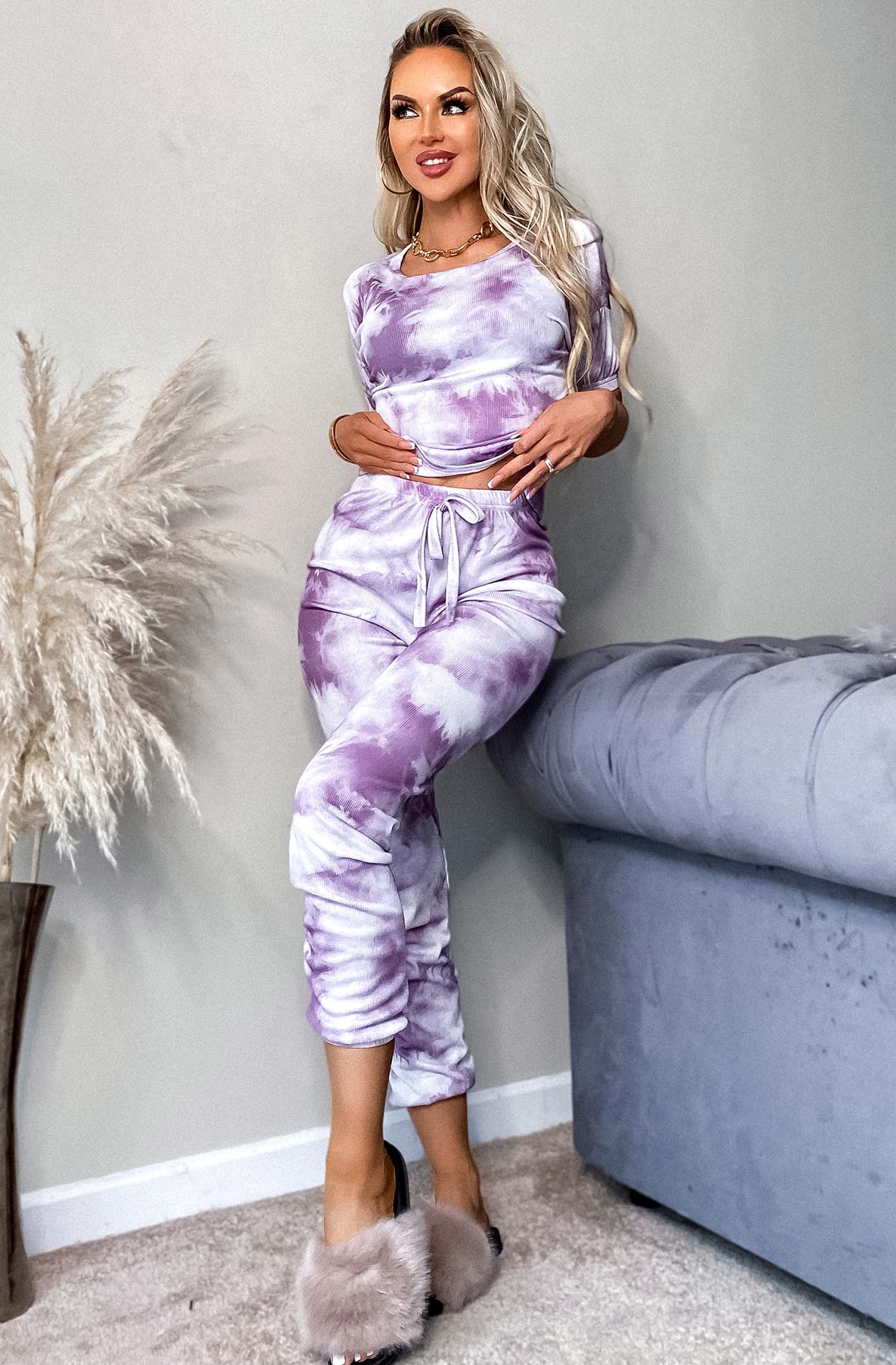 Purple Tie Dye Two Piece Loungewear Set