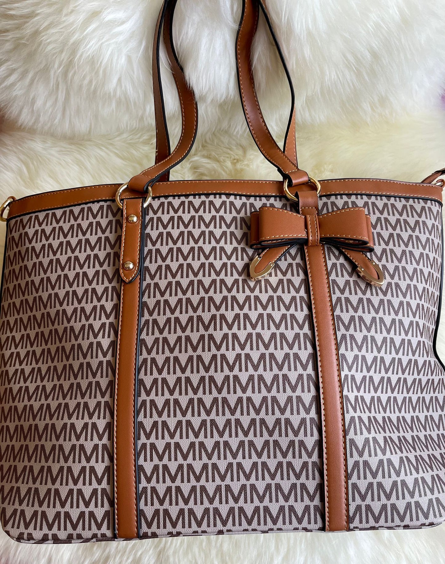 Brown Canvas Print Handbag