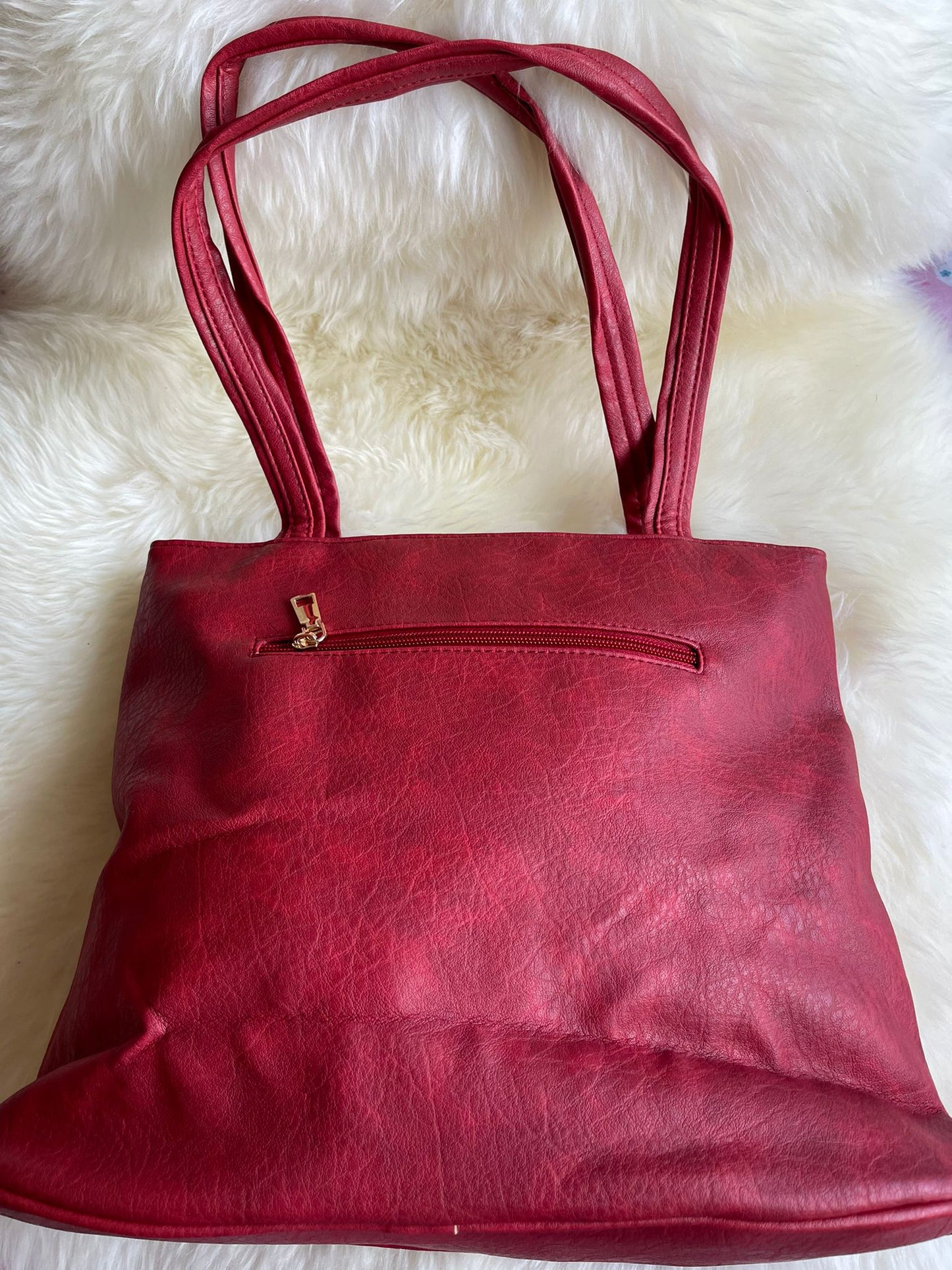Red Handbag with V detail and Double Zips